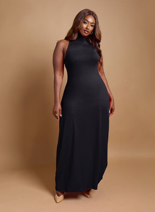 Kimmy Turtleneck Bodycon Maxi Dress - Black