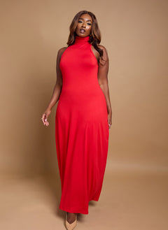 Kimmy Turtleneck Bodycon Maxi Dress - Red