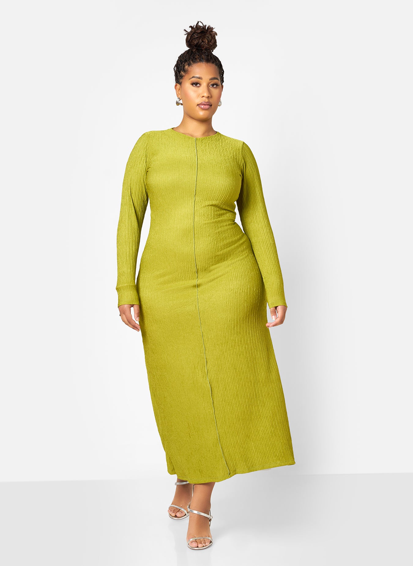 Icelyn Textured Long Sleeve Maxi Slip Dress - Chartreuse