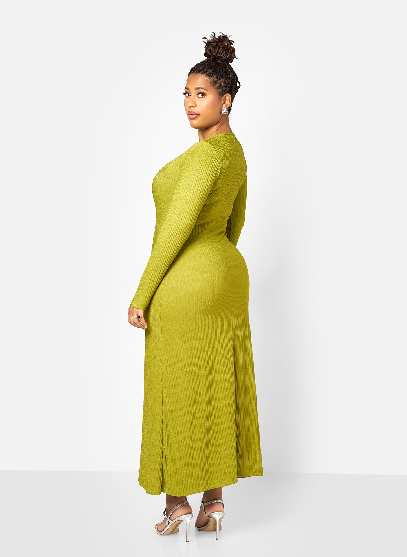 Icelyn Textured Long Sleeve Maxi Slip Dress - Chartreuse