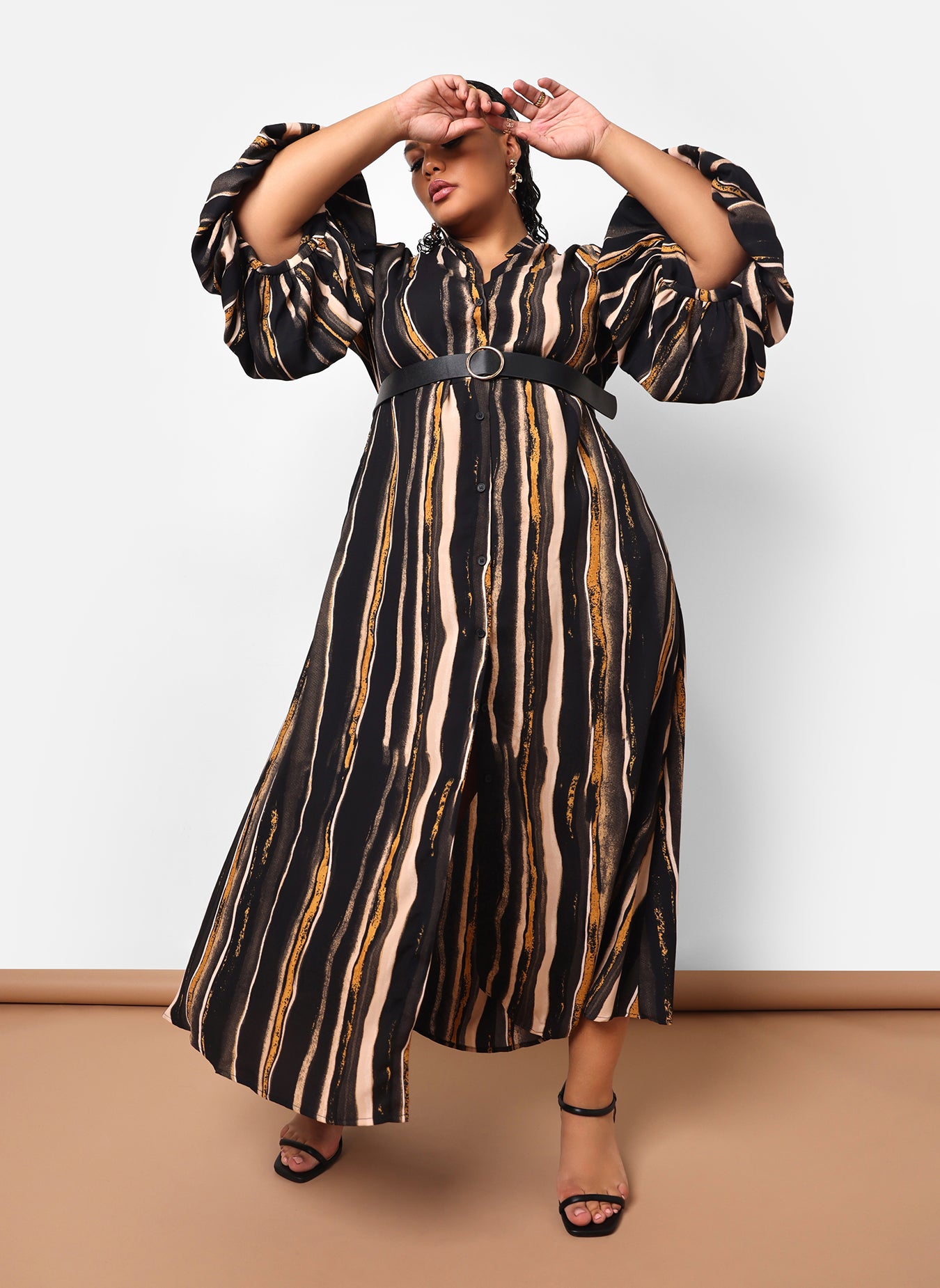 Imelda Stripe Print Puff Sleeve Oversized Maxi Dress