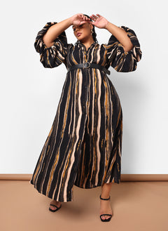 Imelda Stripe Print Puff Sleeve Oversized Maxi Dress