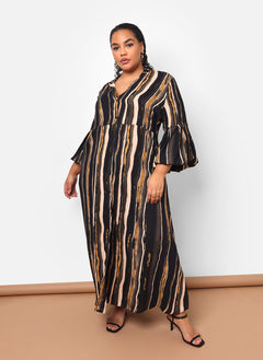 Imelda Stripe Print Puff Sleeve Oversized Maxi Dress