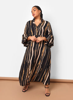 Imelda Stripe Print Puff Sleeve Oversized Maxi Dress