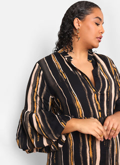 Imelda Stripe Print Puff Sleeve Oversized Maxi Dress