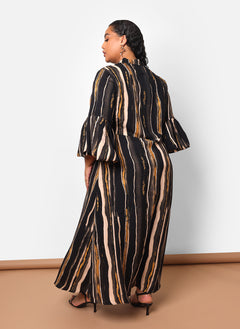 Imelda Stripe Print Puff Sleeve Oversized Maxi Dress