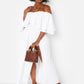Rock The Boat Ruffle Over The Shoulder Side Slit Skater Maxi Dress