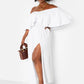 Rock The Boat Ruffle Over The Shoulder Side Slit Skater Maxi Dress