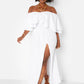 Rock The Boat Ruffle Over The Shoulder Side Slit Skater Maxi Dress