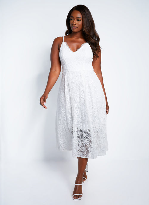 Rosalinda Lace Overlay Midi A Line Dress