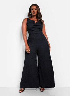 Sadie Textured Cowl Neck Wide Leg Jumpsuit