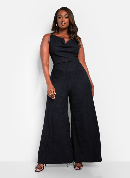 Sadie Textured Cowl Neck Wide Leg Jumpsuit
