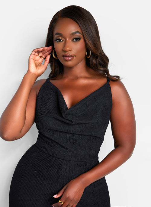 Sadie Textured Cowl Neck Wide Leg Jumpsuit