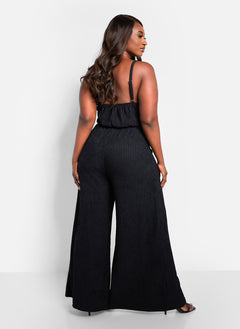 Sadie Textured Cowl Neck Wide Leg Jumpsuit