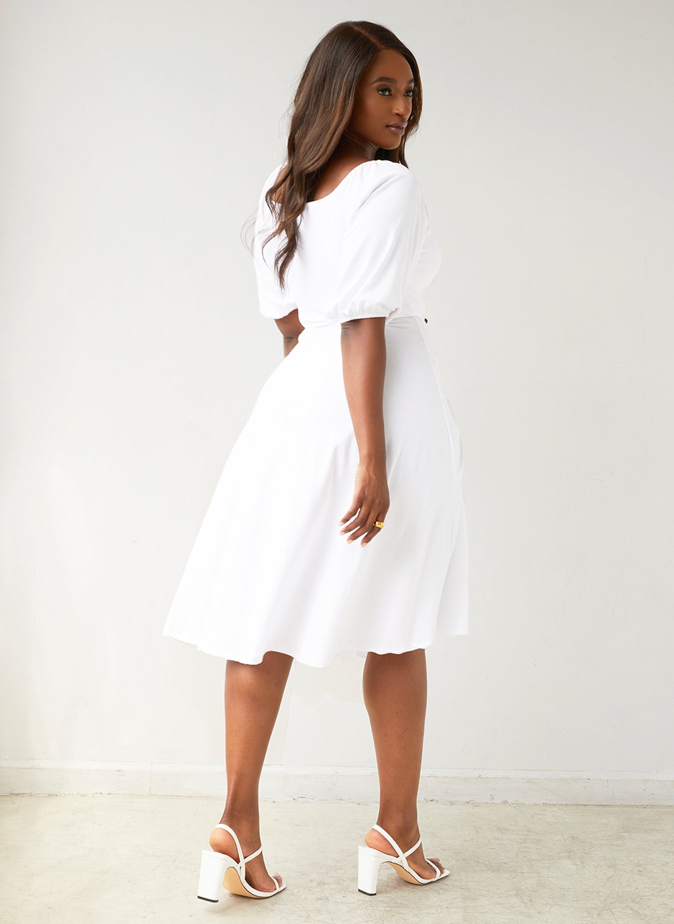 Samantha Puff Sleeve Midi A Line Dress