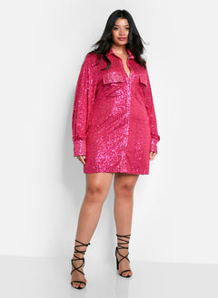 Sapphire Sequin Oversized Shirt Dress