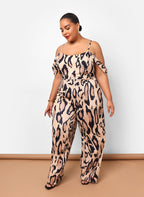 Sarriyah Leopard Drop Sleeve Bell Bottom Jumpsuit