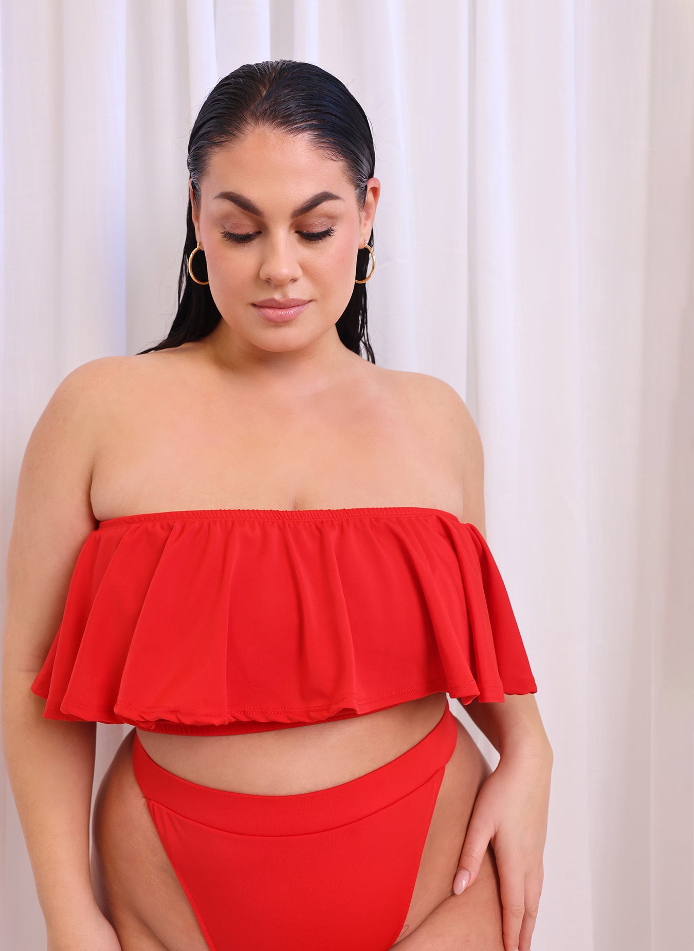 ASOS DESIGN short sleeve mesh crop bikini top in red