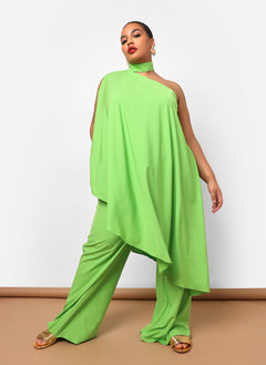 Sedona Halter Asymmetrical Longline Top - Neon Green