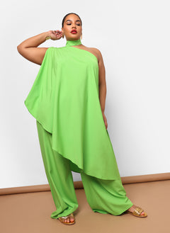 Sedona Halter Asymmetrical Longline Top - Neon Green