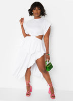 Selfie Ready Cut Out High Slit Midi Skater Dress - White
