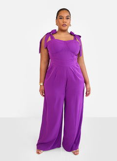 Selma Tie Strap Corset Wide Leg Jumpsuit - Purple