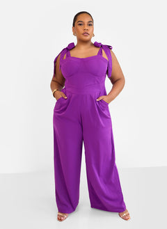 Selma Tie Strap Corset Wide Leg Jumpsuit - Purple