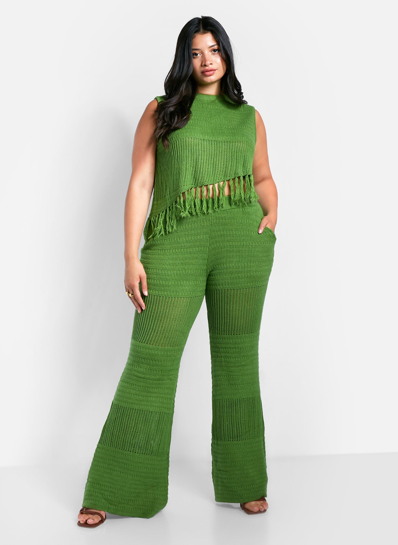 Shanti Crochet Bell Bottom Pants W. Pockets - Apple Green