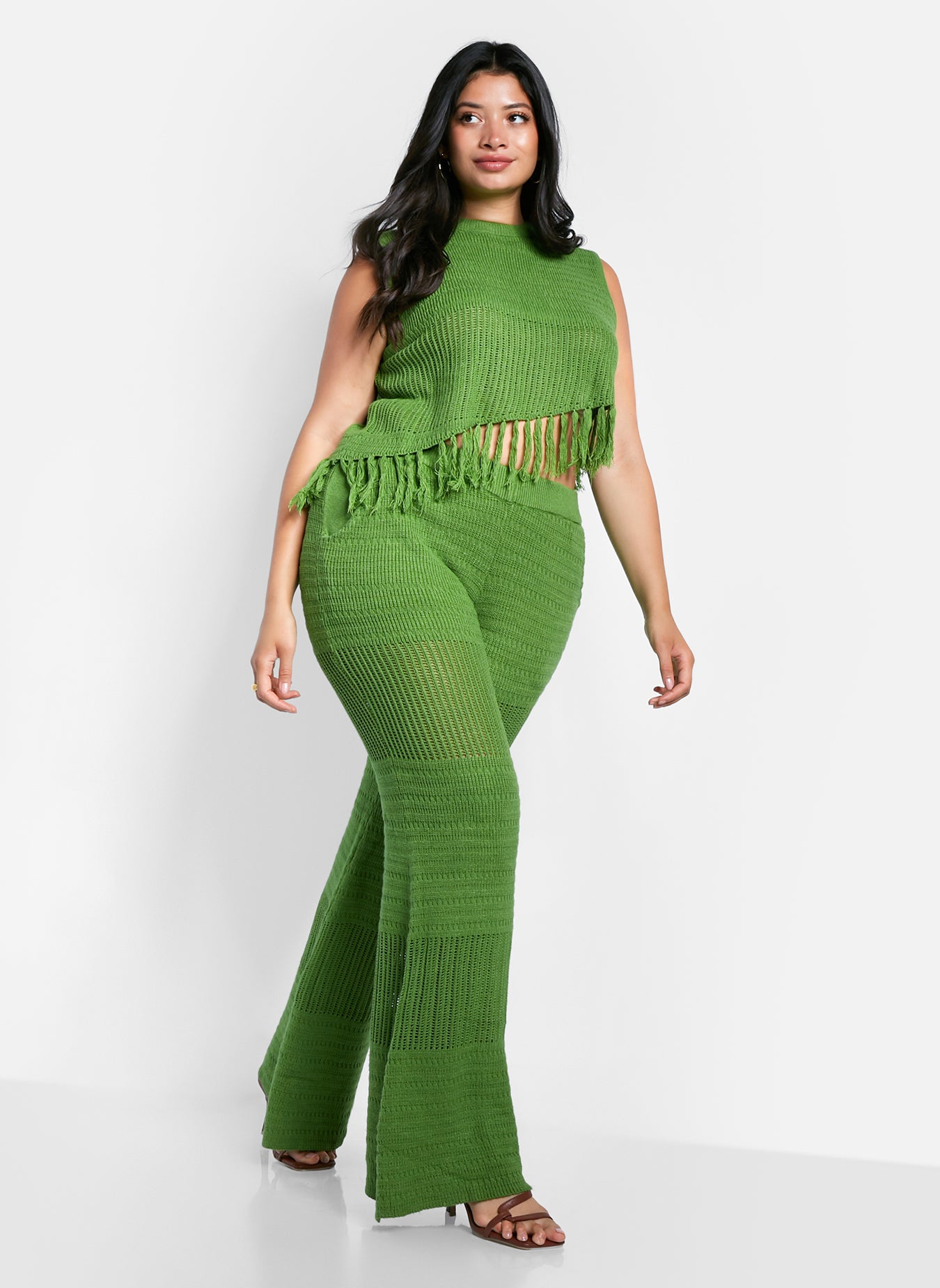 Shanti Crochet Bell Bottom Pants W. Pockets - Apple Green