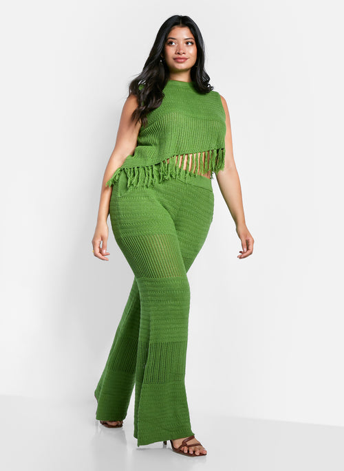 Shanti Crochet Bell Bottom Pants W. Pockets - Apple Green