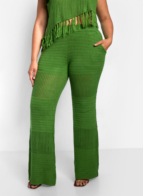 Shanti Crochet Bell Bottom Pants W. Pockets - Apple Green