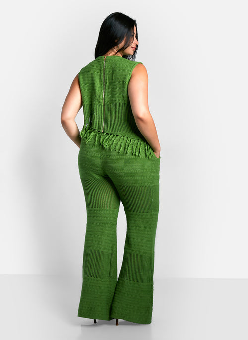 Shanti Crochet Bell Bottom Pants W. Pockets - Apple Green