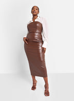 Shelby Faux Leather Midi Bodycon Dress - Chocolate