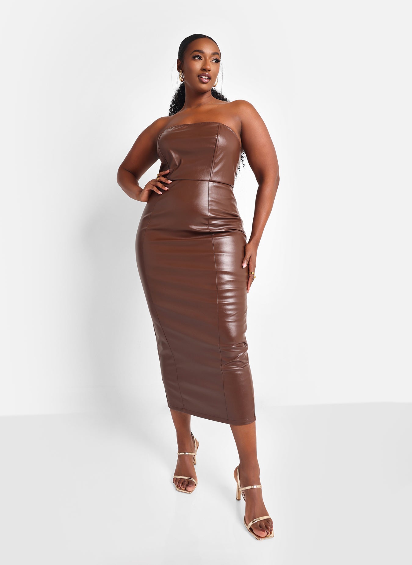 Shelby Faux Leather Midi Bodycon Dress - Chocolate