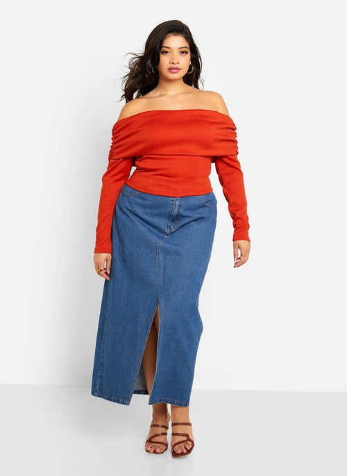 Shiloh Ribbed Overlay Full Length Top - Burnt Orange