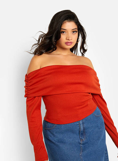 Shiloh Ribbed Overlay Full Length Top - Burnt Orange