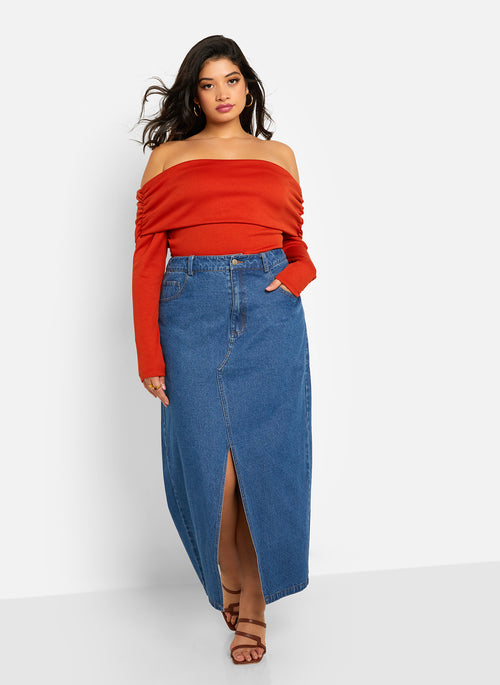 Shiloh Ribbed Overlay Full Length Top - Burnt Orange