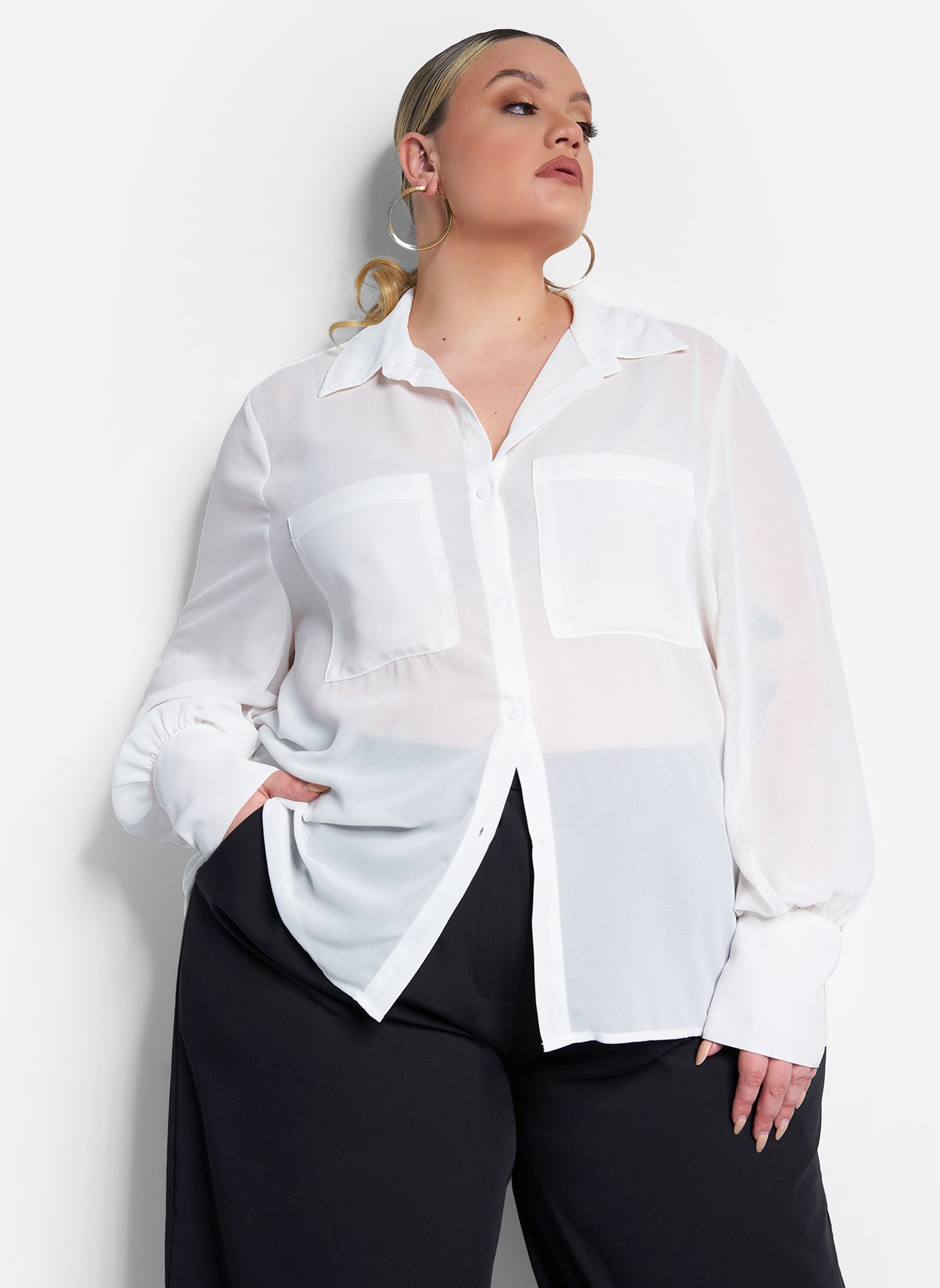 Sign Here Sheer Button Up Blouse - White