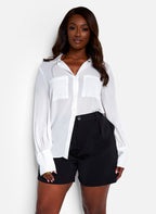 Sign Here Sheer Button Up Blouse - White