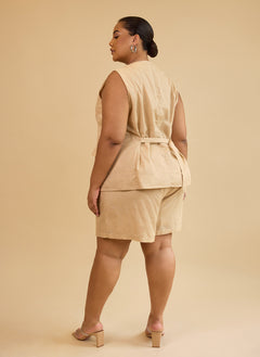 Siobhan Linen Button Vest - Beige