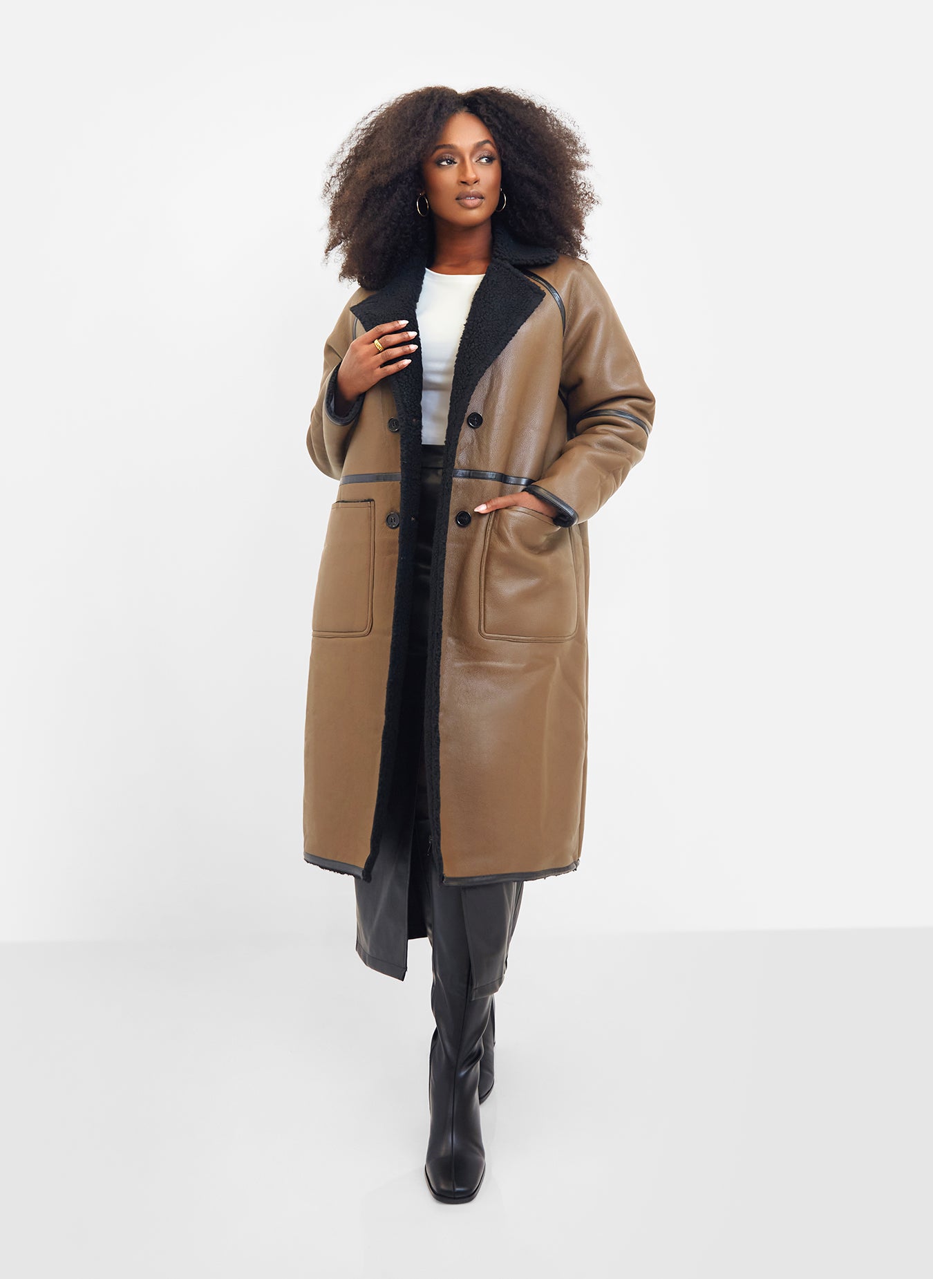 Solstice Faux Leather Sherpa Lined Coat
