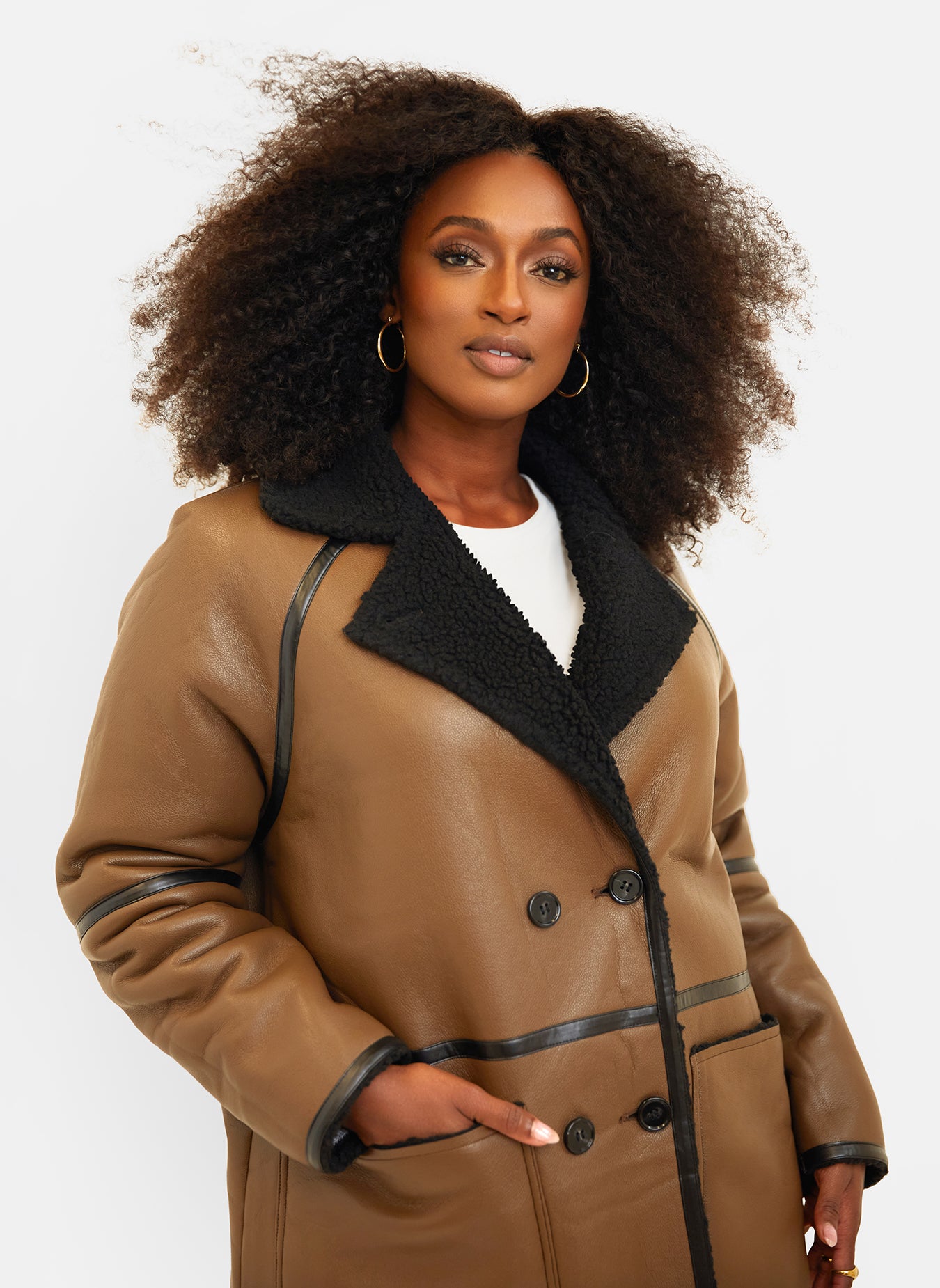 Solstice Faux Leather Sherpa Lined Coat