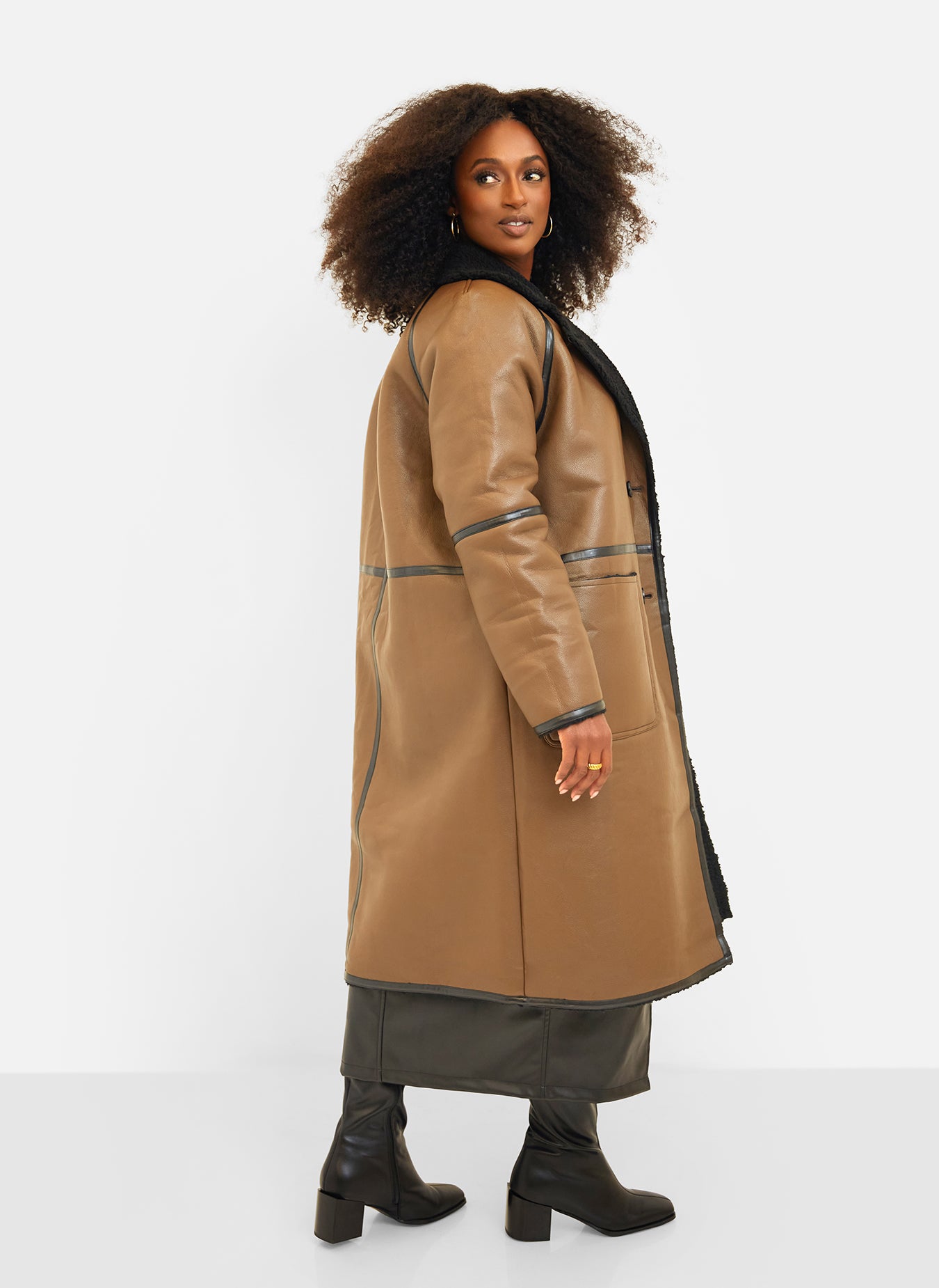 Solstice Faux Leather Sherpa Lined Coat – REBDOLLS