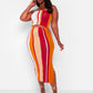 Spark Joy Stripe Print Cut Out Midi Bodycon Dress