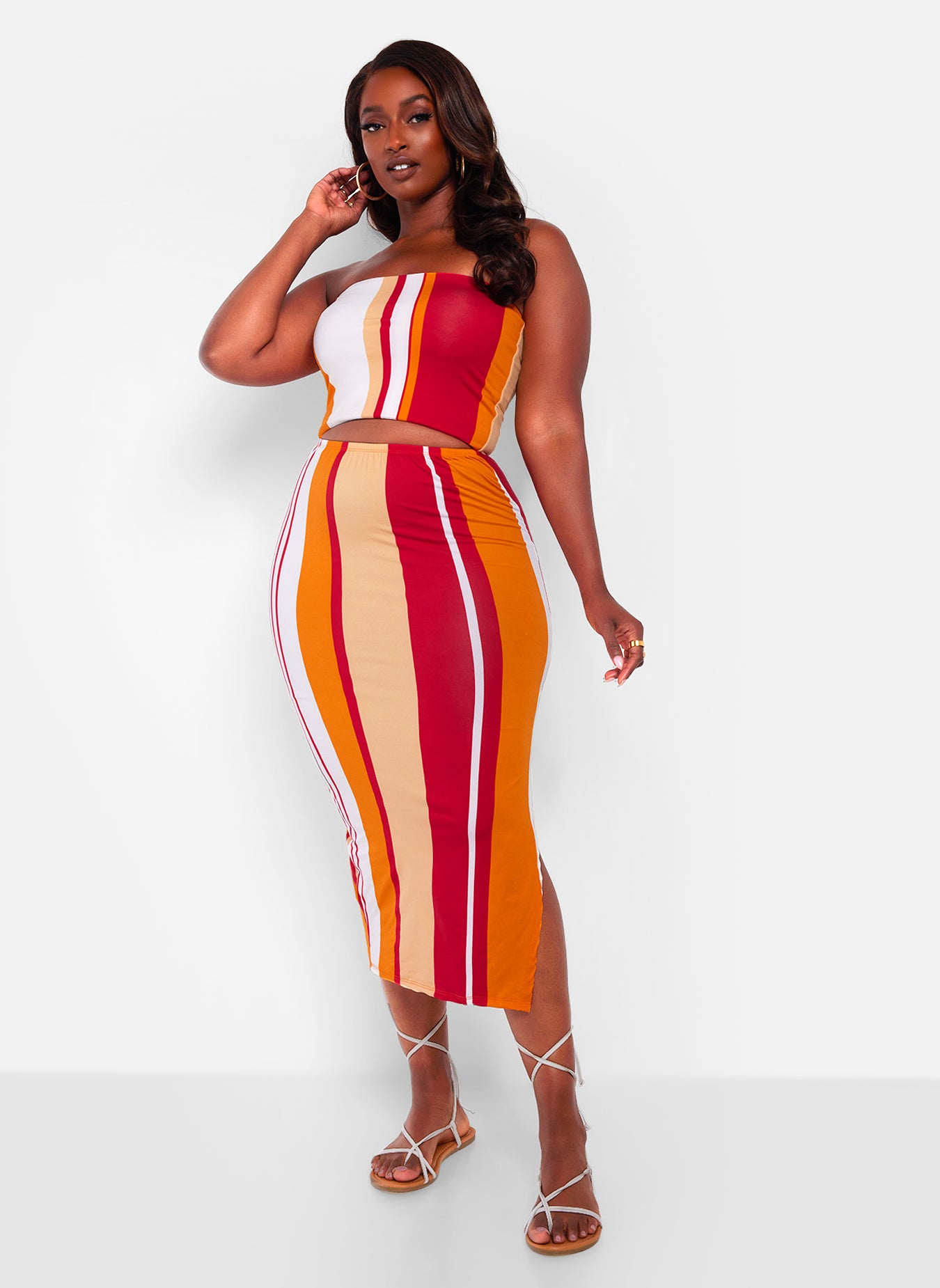 Spark Joy Stripe Print Cut Out Midi Bodycon Dress