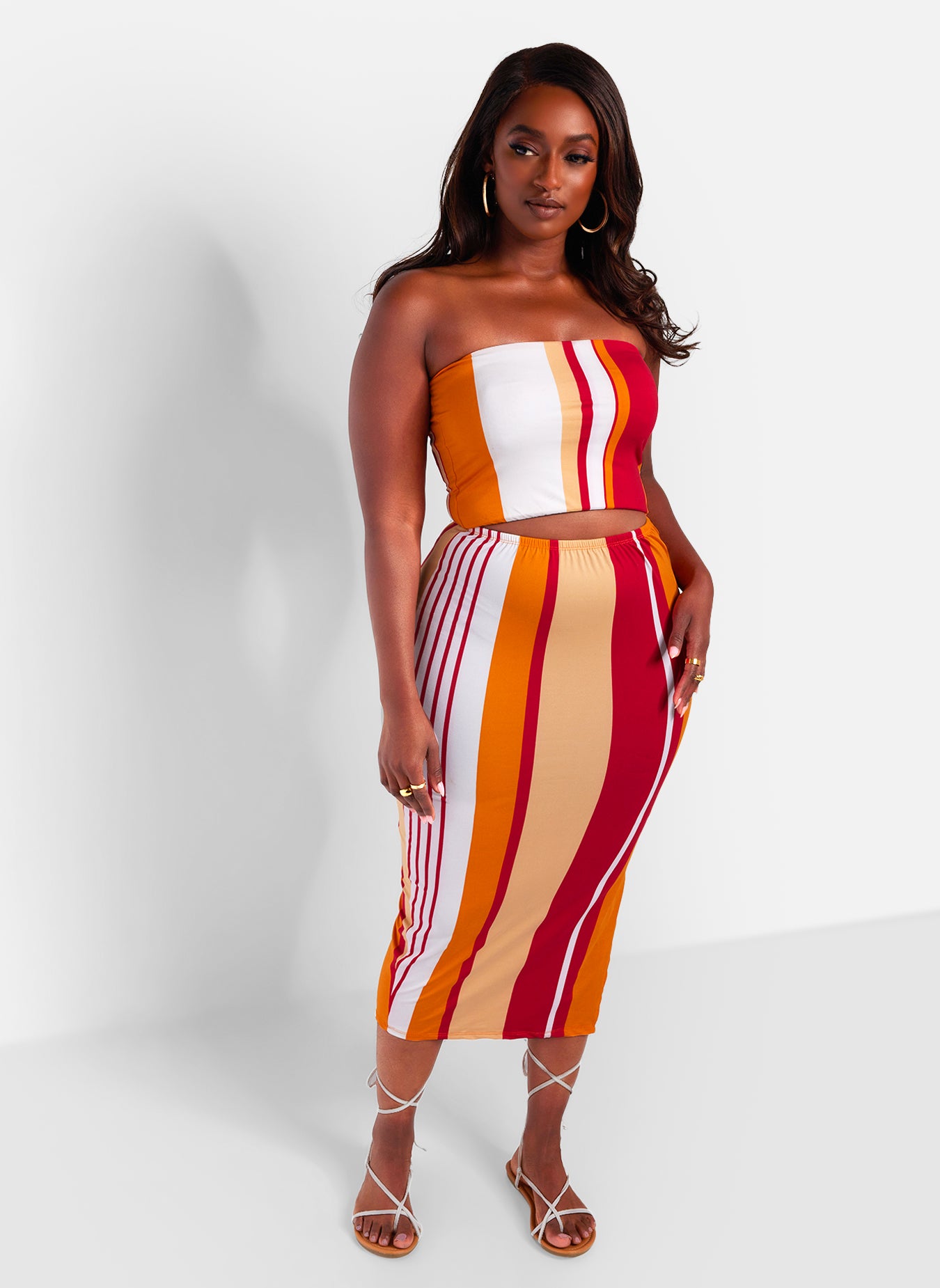 Spark Joy Stripe Print Cut Out Midi Bodycon Dress