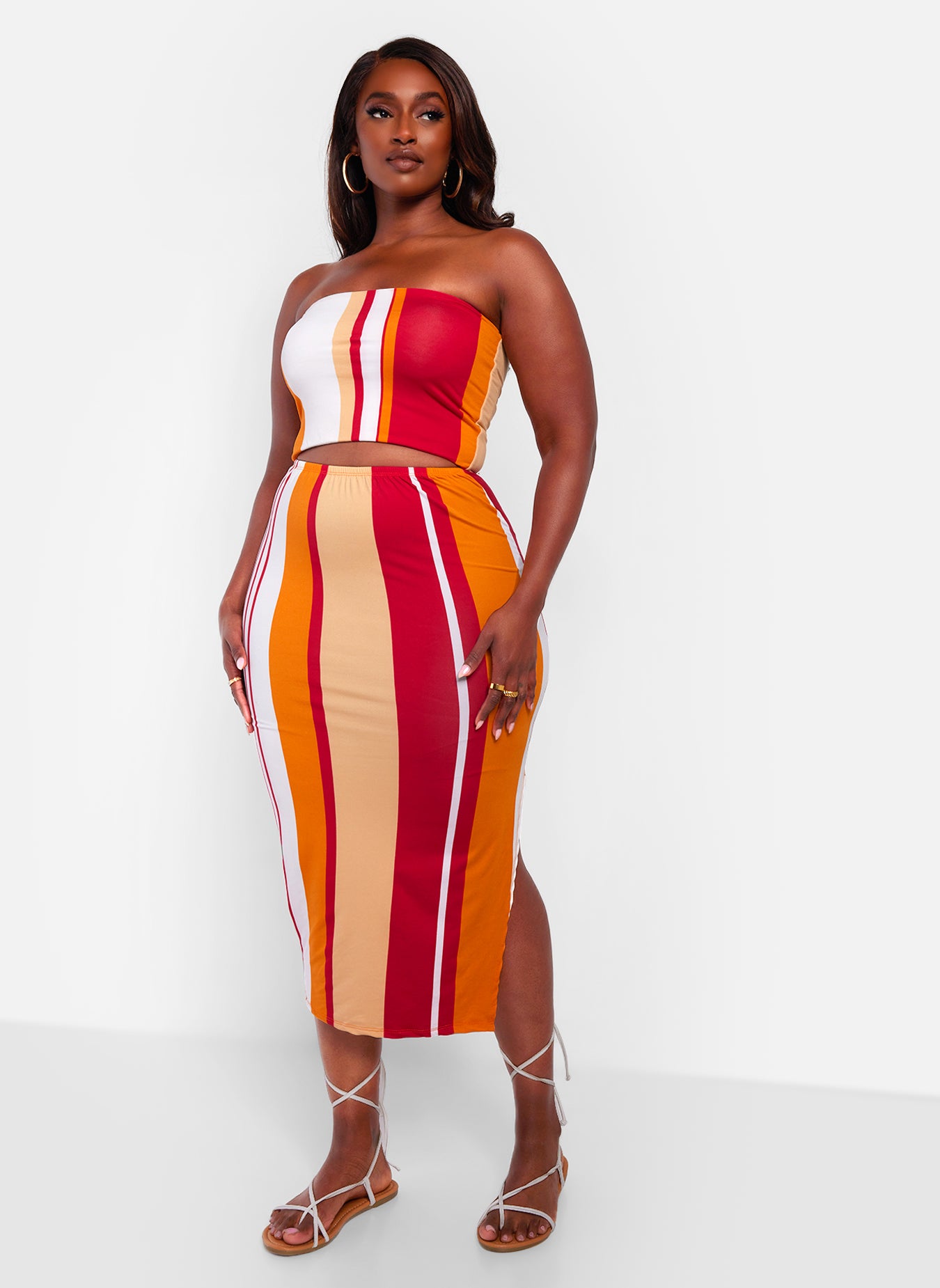 Spark Joy Stripe Print Cut Out Midi Bodycon Dress