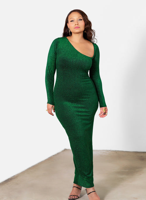 Stella Assymetrical Neckline Sparkling Bodycon Maxi Dress