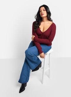 Sunday Ribbed Off Shoulder Full Length Top - Wine