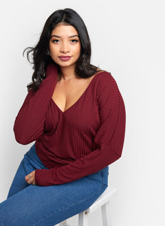 Sunday Ribbed Off Shoulder Full Length Top - Wine